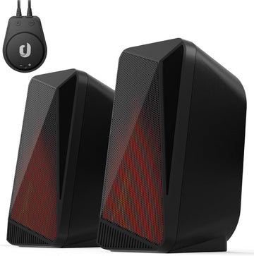 Jeecoo M40 Computer Speakers Desktop PC Gaming Speakers for Monitor - Enhanced Stereo Sound, RGB Pulsing & Led Flame, Wired Handy Control - Bluetooth & 3.5mm AUX for Laptops Game Consoles Smartphones